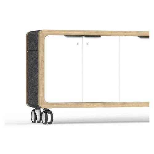 Rover Mobile Credenza 1650mm W Timber & White with Gray Panelling