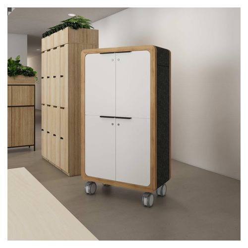 Rover Mobile Locker 1620mm H Timber & White with Gray Panelling
