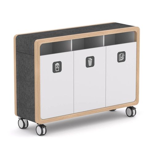 Rover Mobile Rubbish Bin Timber & White with Gray Panelling