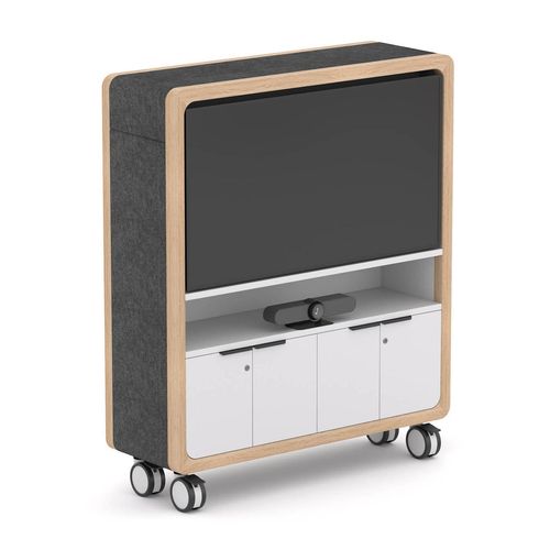 TV Cabinet Rover Mobile 1358x450x1620mm Timber & White with Gray Panelling