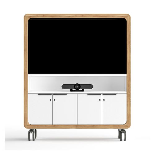 TV Cabinet Rover Mobile 1358x450x1620mm Timber & White with Gray Panelling