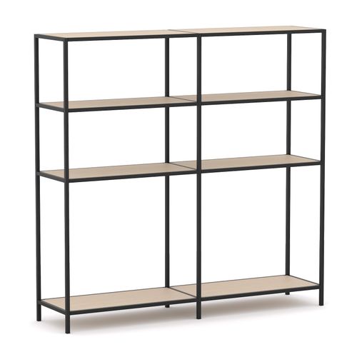 Rhodes Modular Shelf 2-Bay Configuration Black Frame W1660mm x D400mm x H1617mm Nordic Maple