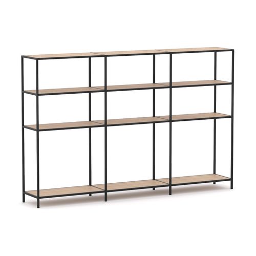 Rhodes Modular Shelf 3-Bay Configuration Black Frame W2480mm x D400mm x H1617mm New Oak Ravine
