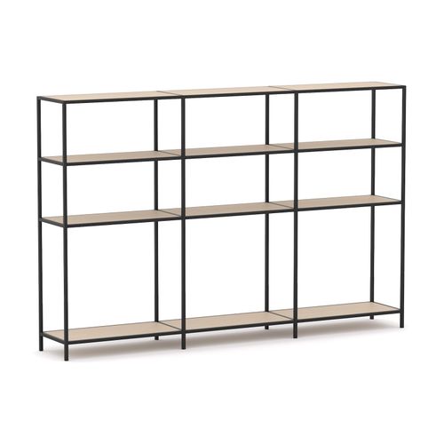 Rhodes Modular Shelf 3-Bay Configuration Black Frame W2480mm x D400mm x H1617mm Nordic Maple