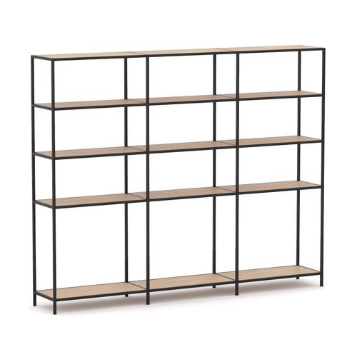 Rhodes Modular Shelf 3-Bay Configuration Black Frame W2480mm x D400mm x H2000mm New Oak Ravine