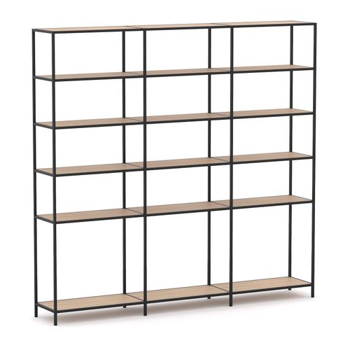 Rhodes Modular Shelf 3-Bay Configuration Black Frame W2480mm x D400mm x H2383mm New Oak Ravine