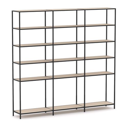 Rhodes Modular Shelf 3-Bay Configuration Black Frame W2480mm x D400mm x H2383mm Nordic Maple