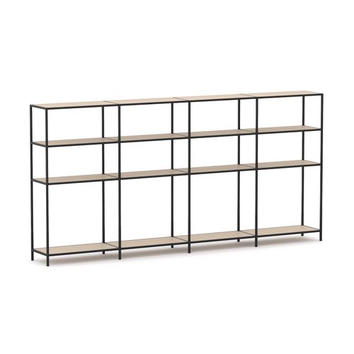 Rhodes Modular Shelf 4-Bay Configuration Black Frame W3300mm x D400mm x H1617mm Nordic Maple