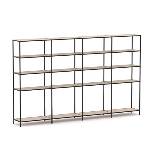 Rhodes Modular Shelf 4-Bay Configuration Black Frame W3300mm x D400mm x H2000mm Nordic Maple