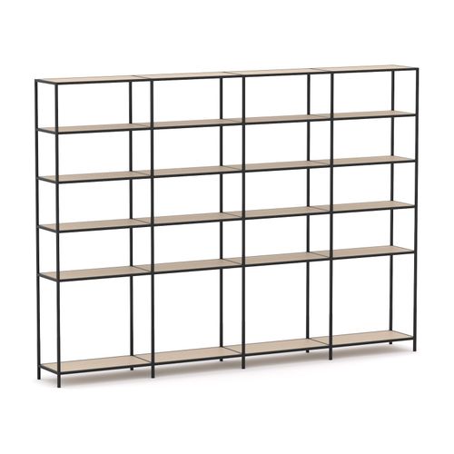 Rhodes Modular Shelf 4-Bay Configuration Black Frame W3300mm x D400mm x H2383mm Nordic Maple