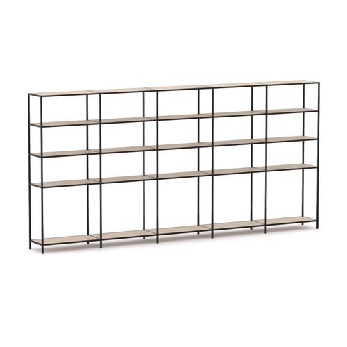 Rhodes Modular Shelf 5-Bay Configuration Black Frame W4120mm x D400mm x H2000mm Nordic Maple