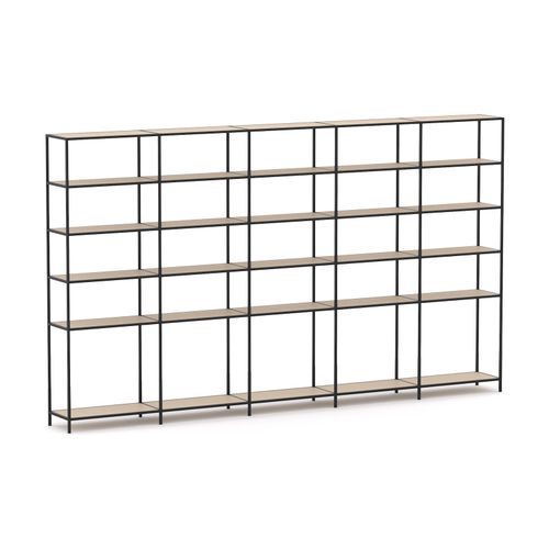 Rhodes Modular Shelf 5-Bay Configuration Black Frame W4120mm x D400mm x H2383mm Nordic Maple