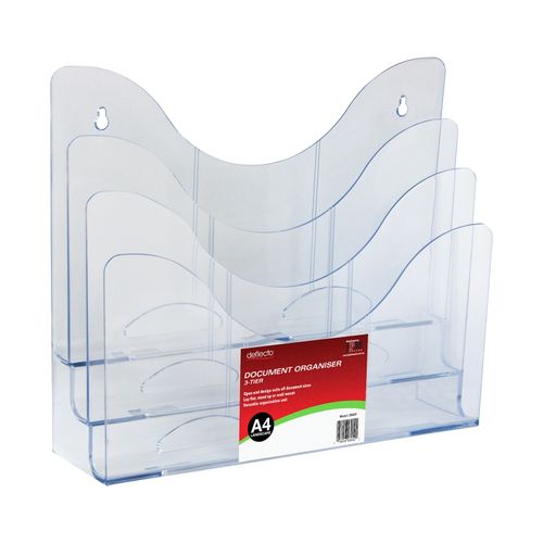 Deflect-o Document Organiser Clear  A4 Landscape (3-Tier)