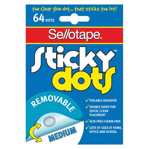 Sellotape Sticky Dots Adhesive 990001 Removable 64 Pack