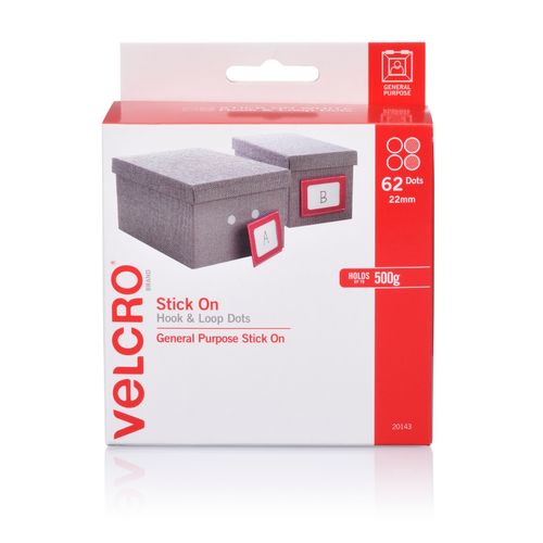Velcro Brand Stick On Hook & Loop Dot 22mm 62 Pack