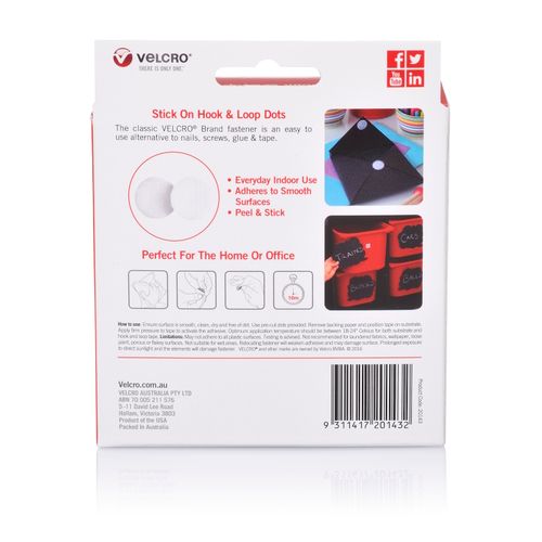 Velcro Brand Stick On Hook & Loop Dot 22mm 62 Pack