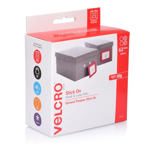 Velcro Brand Stick On Hook & Loop Dot 22mm 62 Pack