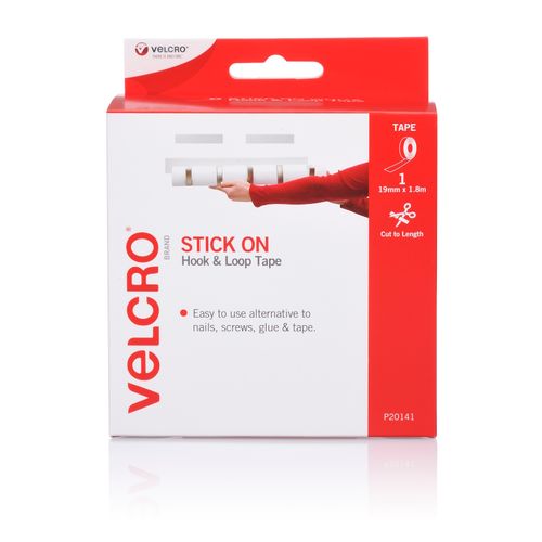 Velcro Brand Stick On Hook & Loop Tape 19mm X 1.8m White