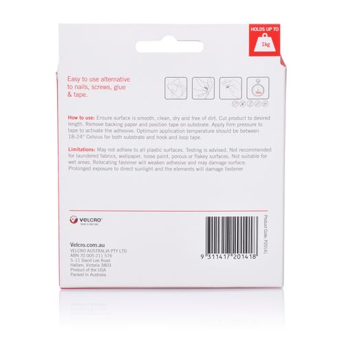 Velcro Brand Stick On Hook & Loop Tape 19mm X 1.8m White