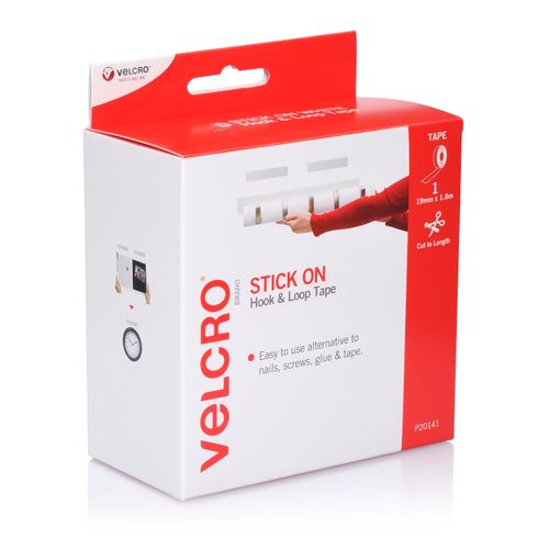 Velcro Brand Stick On Hook & Loop Tape 19mm X 1.8m White