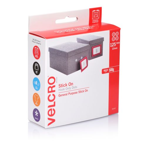 Velcro Brand Stick On Hook Only Dots 22mm 125 Dots White