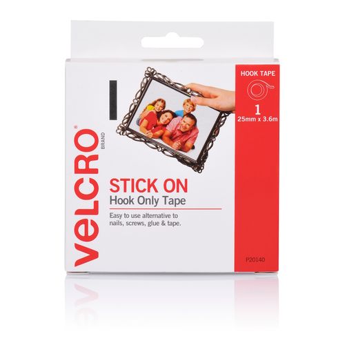 Velcro Brand Stick On Hook Only Tape 25mm X 3.6m White