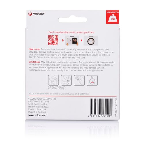 Velcro Brand Stick On Hook Only Tape 25mm X 3.6m White