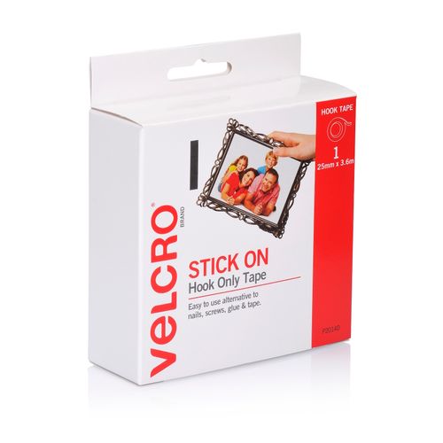 Velcro Brand Stick On Hook Only Tape 25mm X 3.6m White