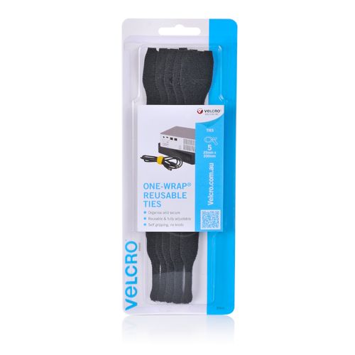 Velcro Brand Cable Ties Reusable Black Pack 5