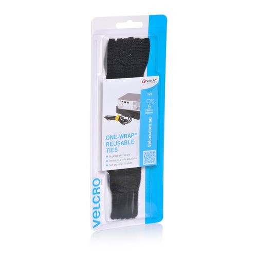 Velcro Brand Cable Ties Reusable Black Pack 5