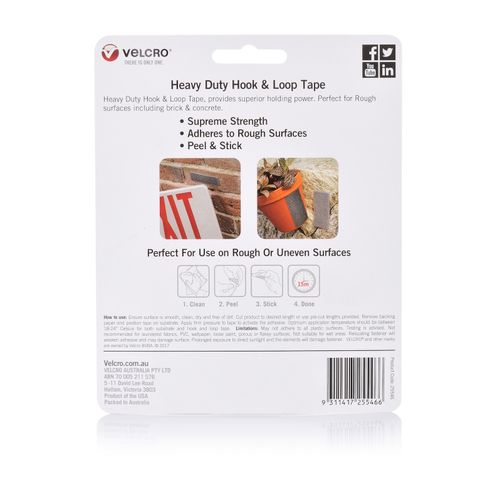 Velcro Fastener Heavy Duty Hook & Loop Rough Surface 25x100mm Pack 3