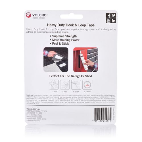Velcro Fastener Stick On Heavy Duty Hook & Loop Tape 50x100mm Black Pack 2