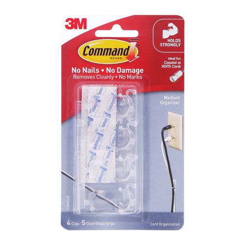 Command 17301CLR Medium Cord Organisers Clear Pack 4