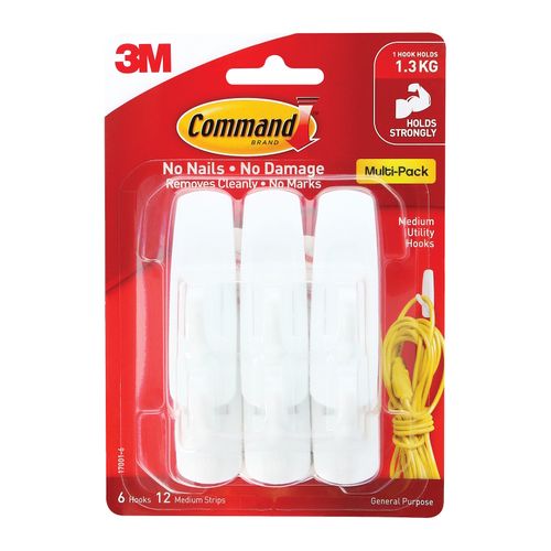 Command Hooks 17001VP-6PK Medium White Pack 6