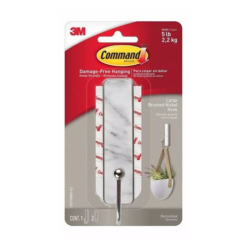 Command 17037MBN-ES Large Brushed Nickel Hook Marble Finish