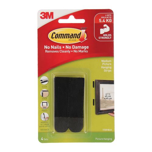Command 17201BLK Medium Black Picture Hanging Strips Pack 4