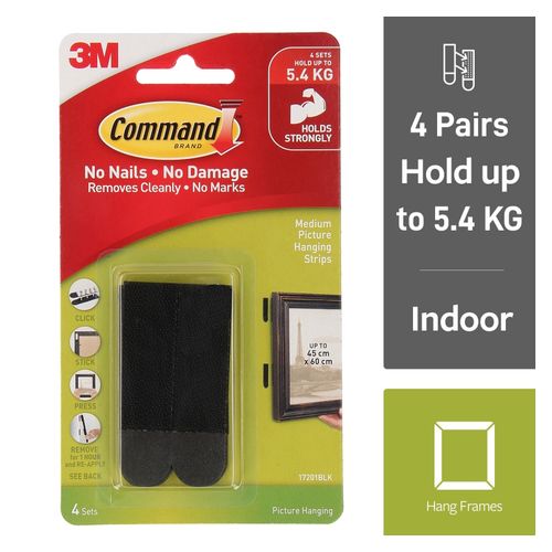 Command 17201BLK Medium Black Picture Hanging Strips Pack 4