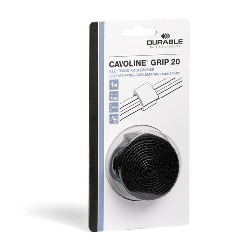Durable Cavoline Cable Tape Self Grip 20mm x 1M Black Pack 10