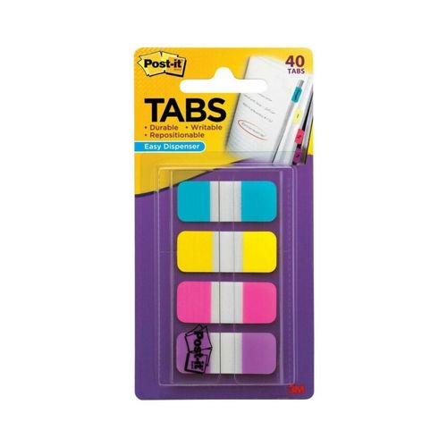 Post-It Tabs Aqua Yellow Pink Purple 15 x 38mm Pack 40