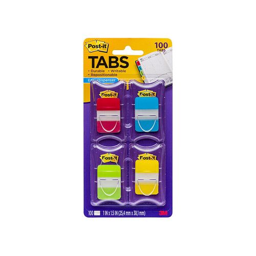 Post-It Easy Dispenser Tabs Red Aqua Lime Yellow 25 x 38mm 100 Tabs