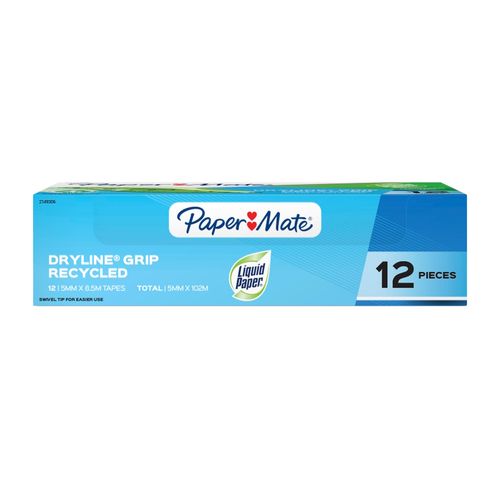 Paper Mate Liquid Paper Dryline Grip Recycled Correction Tape Box 12