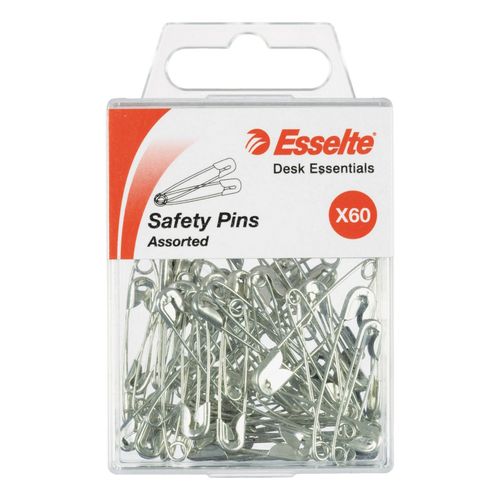 Esselte Pins Safety Assorted Sizes Silver Pack 60