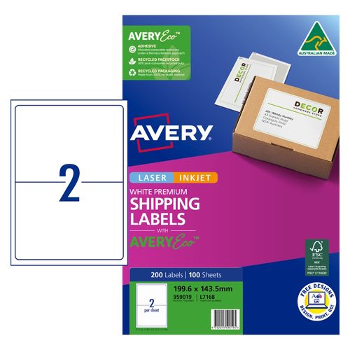 Avery 2Up AveryEco Laser Inkjet Labels 100 Sheets (959019/L7168)