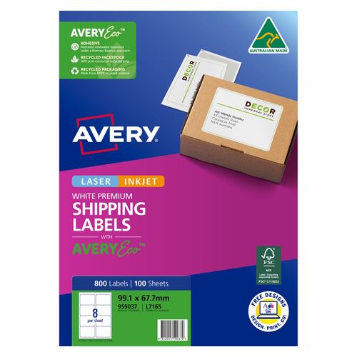 Avery 8Up AveryEco Laser Inkjet Labels 100 Sheets (959037/L7165)