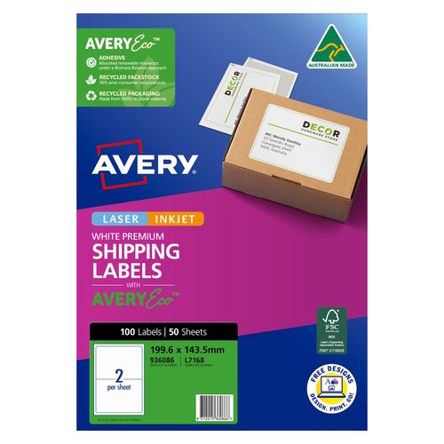Avery 2Up AveryEco Laser Inkjet Labels 50 Sheets (936086/J8168/L7168)
