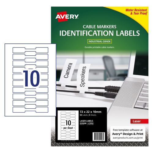 Avery 10Up Laser Printable Cable Markers Labels 5 Sheets (910008/L7952)