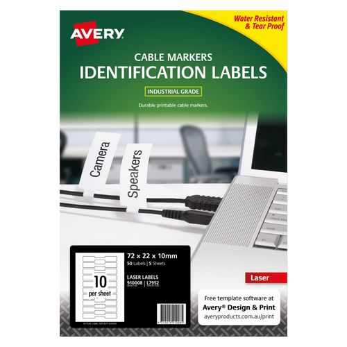 Avery 10Up Laser Printable Cable Markers Labels 5 Sheets (910008/L7952)