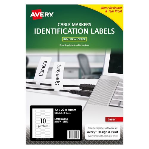 Avery 10Up Laser Printable Cable Markers Labels 5 Sheets (910008/L7952)