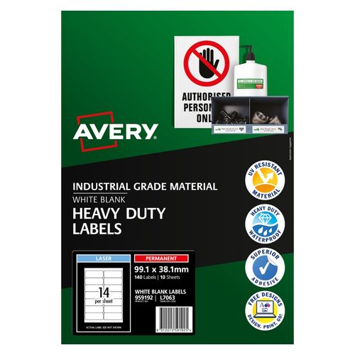 Avery 14Up Heavy Duty Laser Labels 10 Sheets (959192/L7063)