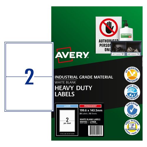 Avery 2Up Heavy Duty Laser Labels 10 Sheets (959193/L7068)